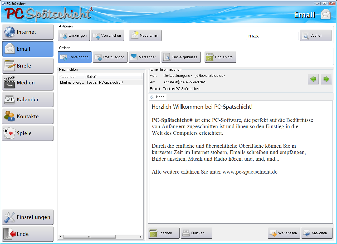 PC-Spätschicht Bildschirmfoto Email