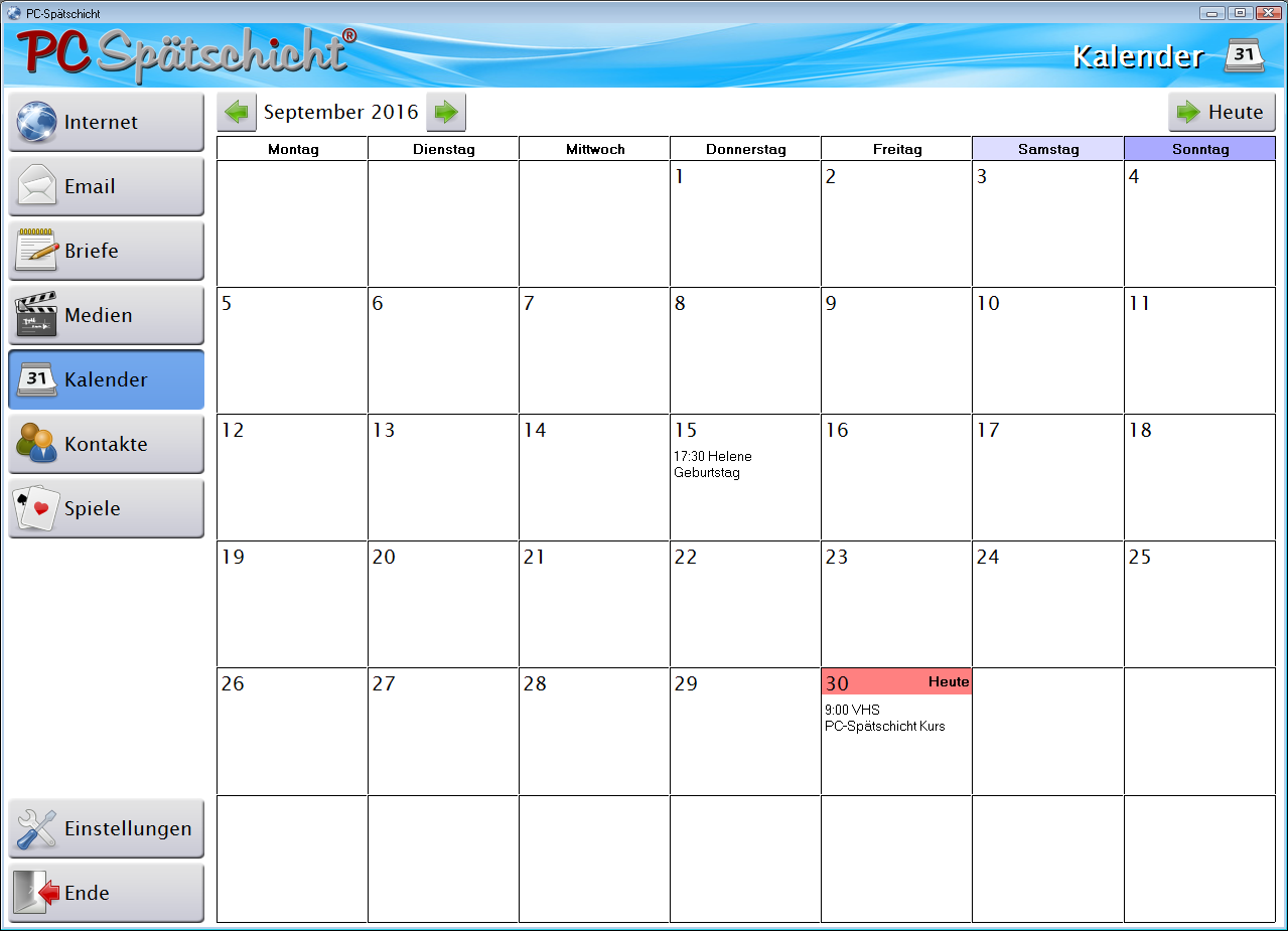 PC-Spätschicht Bildschirmfoto Kalender